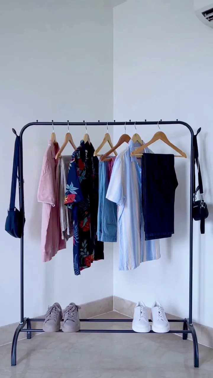 Summer capsule wardrobe reel: one rack of pieces styled into several menswear looks